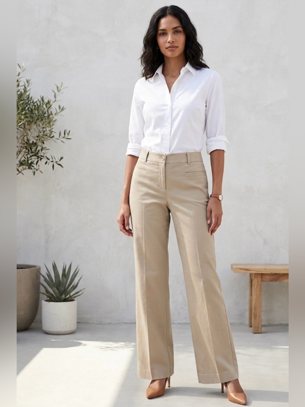 Club Monaco Beige Wide-Leg Chino Pants